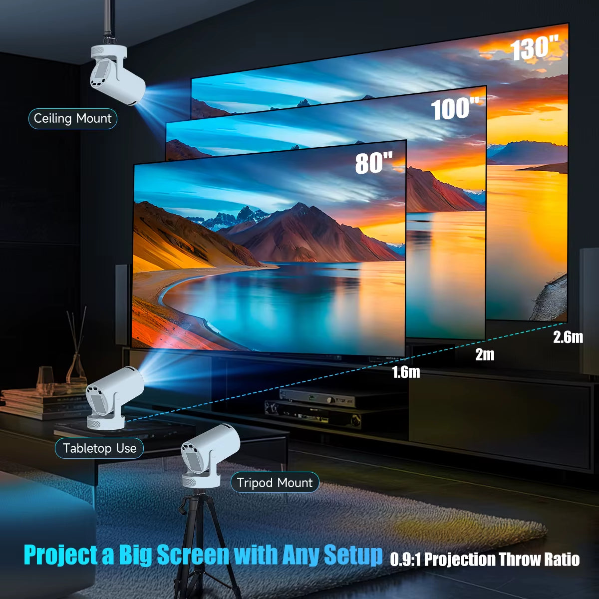 New Arrival Magcubic Hy300Pro+ Projector Android Portable Mini Cinema Flexible Outdoor 8000 Lumens 1280*720P LED LCD Projector